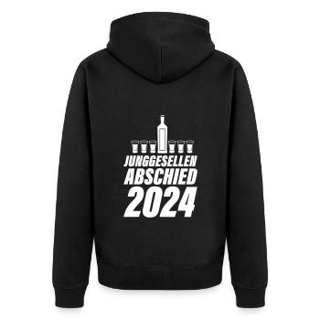 Junggesellen Abschied 2024 - Unisex Premium Bio Zip Hoodie - Schwarz - Hinten - Nico (187cm)