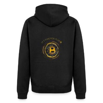 Bitcoin -It´s Time for Plan "B" - Krypto - Unisex Premium Bio Zip Hoodie - Schwarz - Hinten - Nico (187cm)