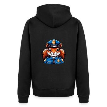 Officer Eichhörnchen - Unisex Premium Bio Zip Hoodie - Schwarz - Hinten - Nico (187cm)