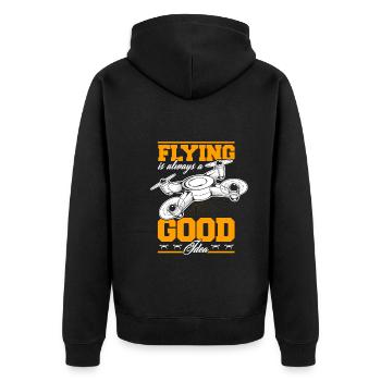 Flying a drone is always a good idea - Unisex Premium Bio Zip Hoodie - Schwarz - Hinten - Nico (187cm)