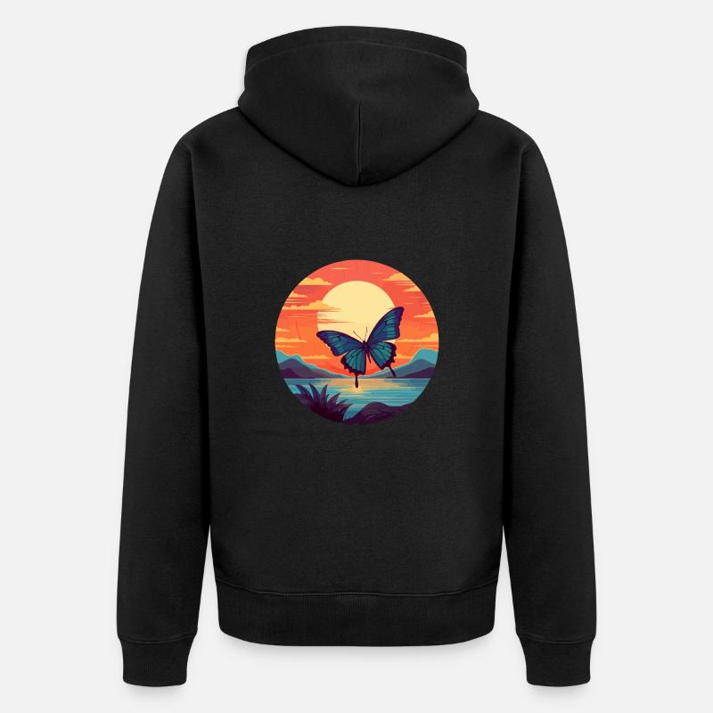 Blauer Morpho-Schmetterling - Unisex Premium Bio Zip Hoodie - Schwarz