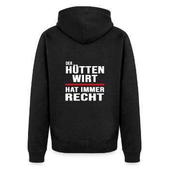 Hüttenwirt hat immer Recht Berghütte Almwirtschaft - Unisex Premium Bio Zip Hoodie - Schwarz - Hinten - Nico (187cm)