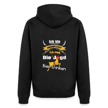 Ich mag die Jagd & Bier trinken - Jäger - Unisex Premium Bio Zip Hoodie - Schwarz - Hinten - Nico (187cm)