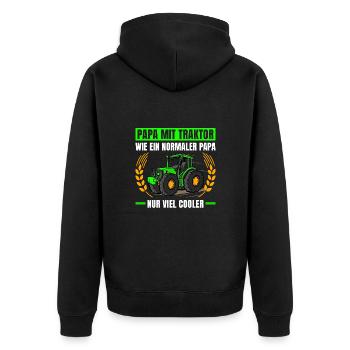 Papa Mit Traktor Wie Ein Normaler Traktor - Unisex Premium Bio Zip Hoodie - Schwarz - Hinten - Nico (187cm)