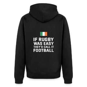 If Rugby Was Easy Ireland Rugby - Unisex Premium Organic Zip Hoodie - black - Back - Nico (187cm)