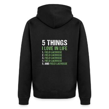 Sport 5 choses que j’aime dans la vie La crosse au champ - Veste à capuche bio Premium Unisexe - noir - Dos - Nico (187cm)