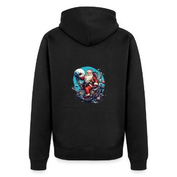 Weihnachtsmann auf Fahrzeug und viele Geschenke - Unisex Premium Bio Zip Hoodie - Schwarz - Hinten - Nico (187cm)