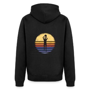 Sport Retro Sunset Korfball - Unisex Premium Organic Zip Hoodie - black - Back - Nico (187cm)