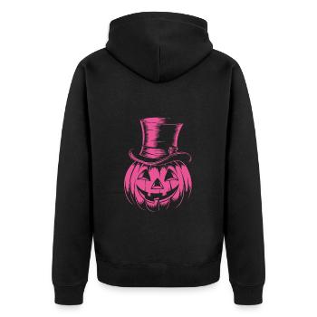 Halloweenkürbis mit Zylinder Strichzeichnung - Unisex Premium Bio Zip Hoodie - Schwarz - Hinten - Nico (187cm)