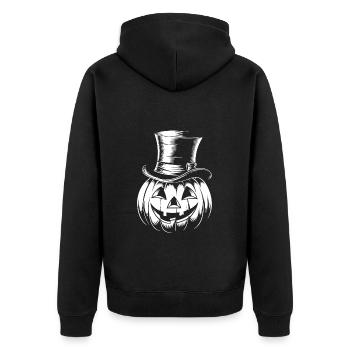Halloweenkürbis mit Zylinder Strichzeichnung - Unisex Premium Bio Zip Hoodie - Schwarz - Hinten - Nico (187cm)