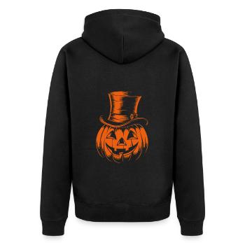 Halloweenkürbis mit Zylinder Strichzeichnung - Unisex Premium Bio Zip Hoodie - Schwarz - Hinten - Nico (187cm)