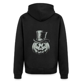 Halloweenkürbis mit Zylinder Strichzeichnung - Unisex Premium Bio Zip Hoodie - Schwarz - Hinten - Nico (187cm)