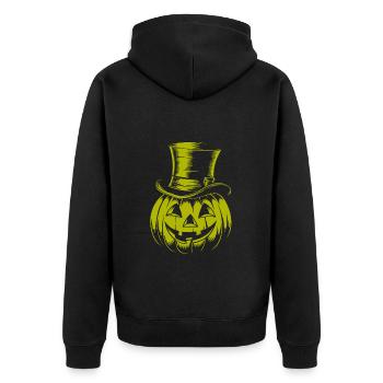 Citrouille d’Halloween avec dessin au trait de chapeau haut de forme - Veste à capuche bio Premium Unisexe - noir - Dos - Nico (187cm)