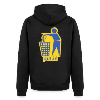 put.in - Peace Ukraine - Unisex Premium Organic Zip Hoodie - black - Back - Nico (187cm)