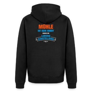 Mühle Sportart - Unisex Premium Bio Zip Hoodie - Schwarz - Hinten - Nico (187cm)