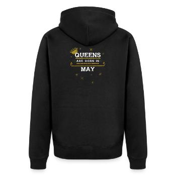 queens born MAY - Unisex Premium Bio Zip Hoodie - Schwarz - Hinten - Nico (187cm)