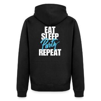Essen Sie Schlaf-Party - Unisex Premium Bio Zip Hoodie - Schwarz - Hinten - Nico (187cm)