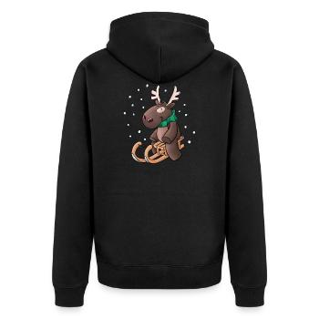 Elch - Kuschelelch mit Schlitten - Unisex Premium Bio Zip Hoodie - Schwarz - Hinten - Nico (187cm)
