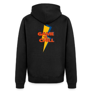 Game 'n Chill - Unisex Premium Organic Zip Hoodie - black - Back - Nico (187cm)