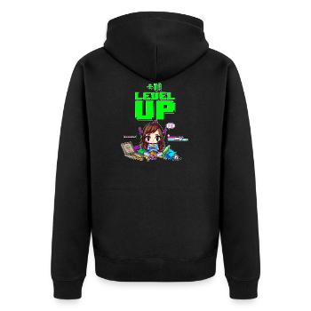 dva Stufe nach oben - Unisex Premium Bio Zip Hoodie - Schwarz - Hinten - Nico (187cm)