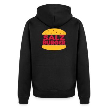 Salzburger - der beste Burger - Unisex Premium Bio Zip Hoodie - Schwarz - Hinten - Nico (187cm)