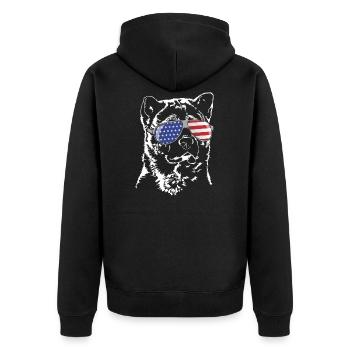 AMERICAN AKITA Sunglasses America Flag - Unisex Premium Organic Zip Hoodie - black - Back - Nico (187cm)