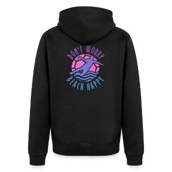 Don't Worry Beach Happy Beachhandball - Unisex Premium Bio Zip Hoodie - Schwarz - Hinten - Nico (187cm)