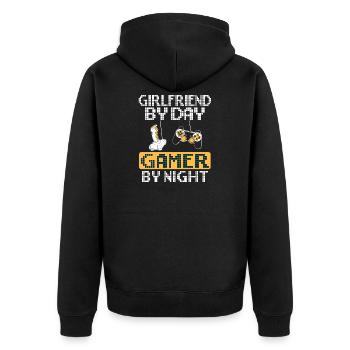 Gamer Shirt · Video Games · Gambler · Girlfriend - Unisex Premium Organic Zip Hoodie - black - Back - Nico (187cm)