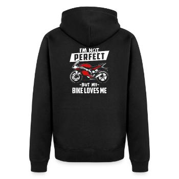 Motorrad Shirt · Superbike · Biker · liebt mich - Unisex Premium Bio Zip Hoodie - Schwarz - Hinten - Nico (187cm)