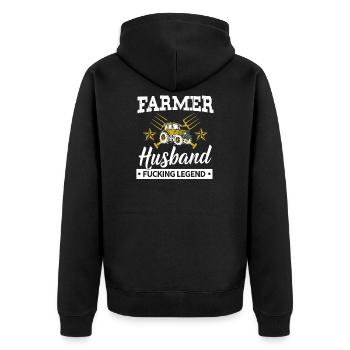 Landwirt Shirt · Landwirtschaft · Ehemann Legende - Unisex Premium Bio Zip Hoodie - Schwarz - Hinten - Nico (187cm)