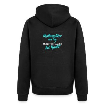 Mathematik Shirt · Mathematiker · Monster Jäger - Unisex Premium Bio Zip Hoodie - Schwarz - Hinten - Nico (187cm)