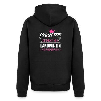 Landwirtin Shirt · Landwirtschaft · Prinzessin - Unisex Premium Bio Zip Hoodie - Schwarz - Hinten - Nico (187cm)