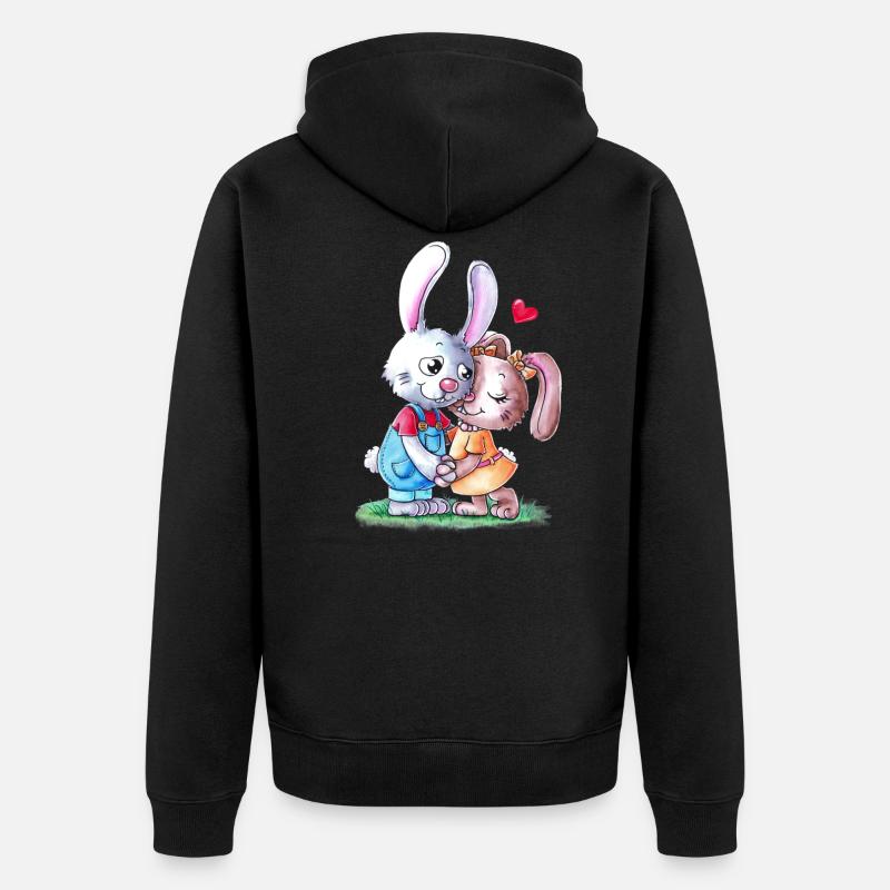 Süßes Comic Osterhasen Paar - Unisex Premium Bio Zip Hoodie - Schwarz