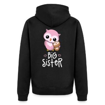 Big Sister - Große Schwester Geschwister Eulen - Unisex Premium Bio Zip Hoodie - Schwarz - Hinten - Nico (187cm)