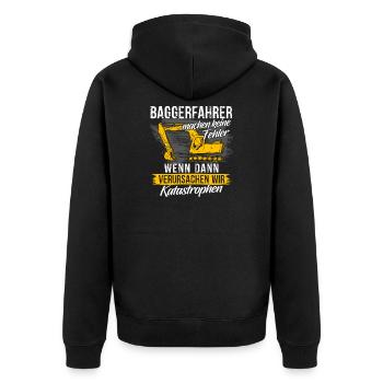 Bagger Shirt · Baustelle · Baumaschine · Feller - Unisex Premium Bio Zip Hoodie - Schwarz - Hinten - Nico (187cm)
