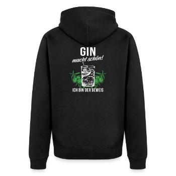 Gin Alkohol Trinken Geschenk · Gin macht schön - Unisex Premium Bio Zip Hoodie - Schwarz - Hinten - Nico (187cm)
