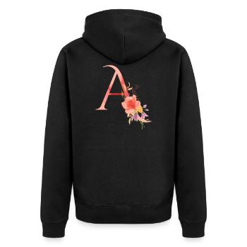 Buchstabe A - Unisex Premium Bio Zip Hoodie - Schwarz - Hinten - Nico (187cm)