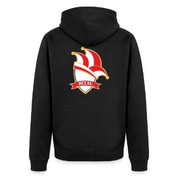 Orden Karneval Helau rot - Unisex Premium Bio Zip Hoodie - Schwarz - Hinten - Nico (187cm)