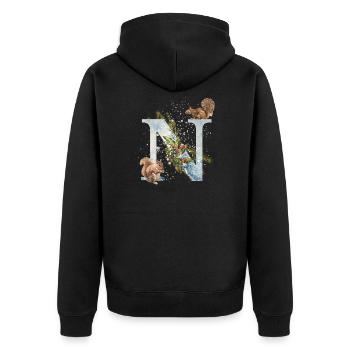 Squirrel initial letter N - Unisex Premium Organic Zip Hoodie - black - Back - Nico (187cm)