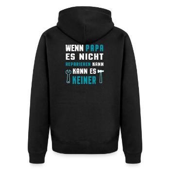 Bester Papa Spruch Witzig Lustig Fun Geschenkidee - Unisex Premium Bio Zip Hoodie - Schwarz - Hinten - Nico (187cm)
