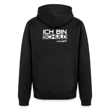 Ich bin schuld immer - Sündenbock - Unisex Premium Bio Zip Hoodie - Schwarz - Hinten - Nico (187cm)