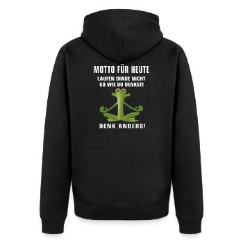 Motto Frosch Meditation Denken Gedanken Positiv - Unisex Premium Bio Zip Hoodie - Schwarz - Hinten - Nico (187cm)