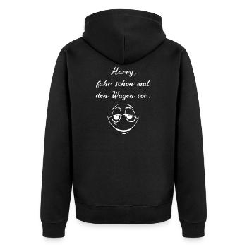 Harry, fahr schon mal den Wagen vor. - Unisex Premium Bio Zip Hoodie - Schwarz - Hinten - Nico (187cm)