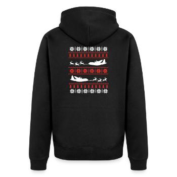 Ugly Christmas Airplane Reindeer Sleigh Pilot - Unisex Premium Organic Zip Hoodie - black - Back - Nico (187cm)