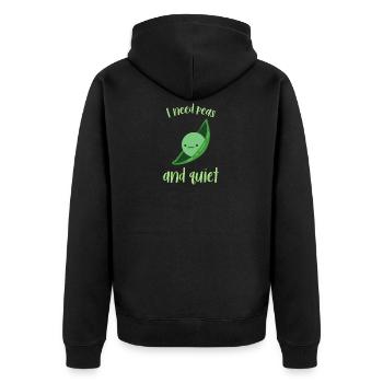 I need peas and quiet 65 F - Unisex Premium Bio Zip Hoodie - Schwarz - Hinten - Nico (187cm)