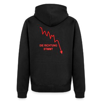 the direction is correct, spö, the red politics, red - Unisex Premium Organic Zip Hoodie - black - Back - Nico (187cm)