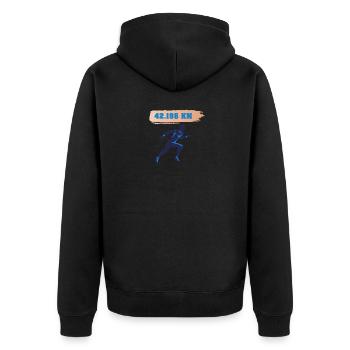 Marathon Läufer Running Finisher 42.195 KM ORANGE - Unisex Premium Bio Zip Hoodie - Schwarz - Hinten - Nico (187cm)