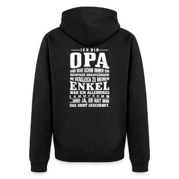 Opa vs. Enkel - Unisex Premium Bio Zip Hoodie - Schwarz - Hinten - Nico (187cm)