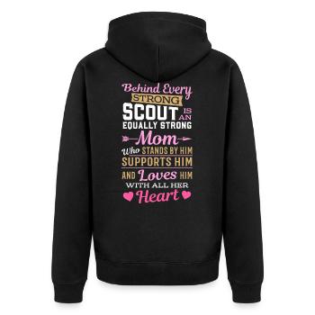 Behind Every Strong Scout Is An Equally Strong Mom - Unisex Premium Bio Zip Hoodie - Schwarz - Hinten - Nico (187cm)