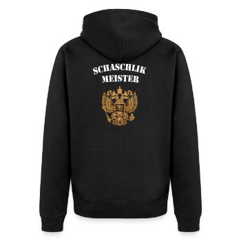 Schaschlikmeister original - Unisex Premium Bio Zip Hoodie - Schwarz - Hinten - Nico (187cm)